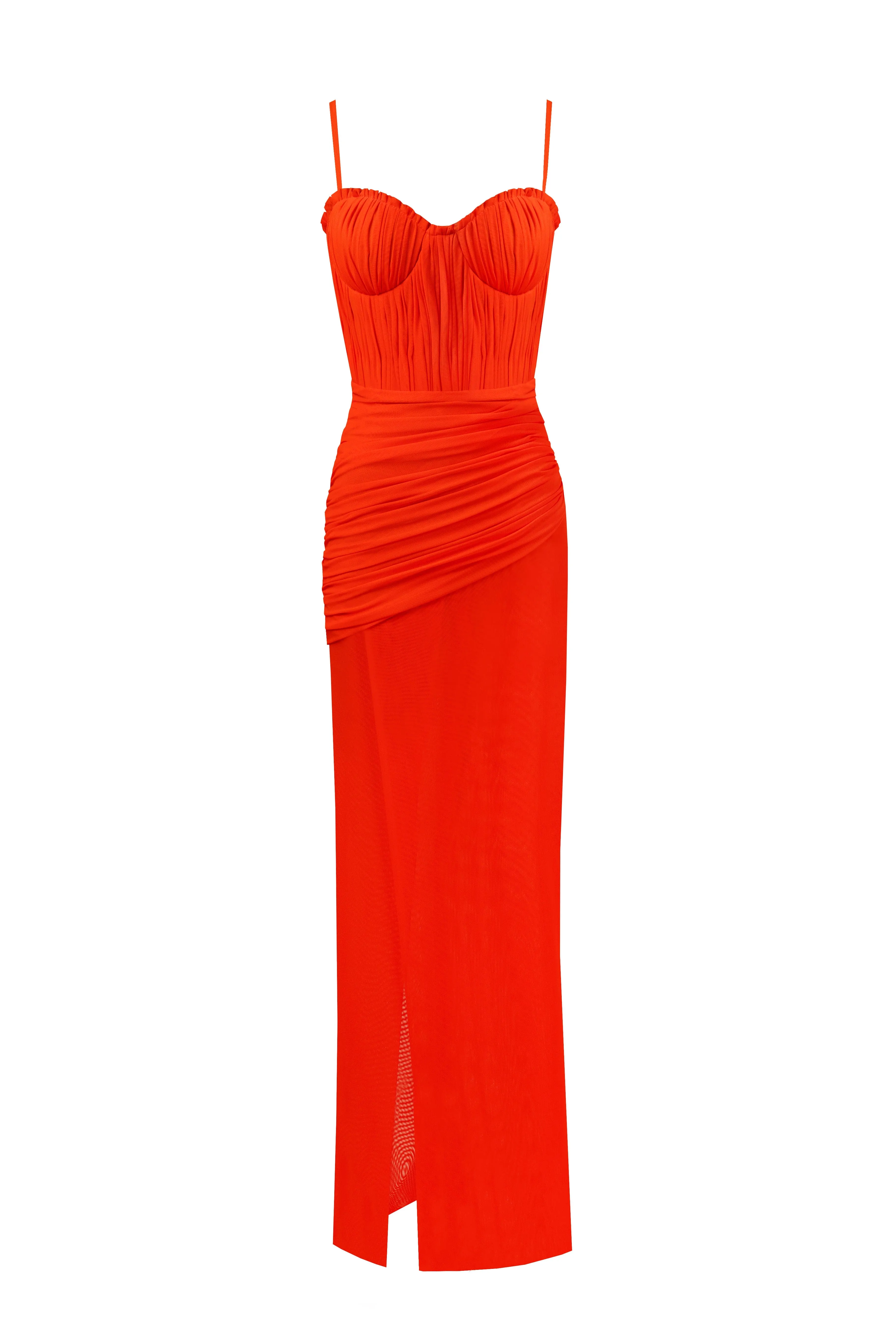 Flamboyant coral bustier maxi dress