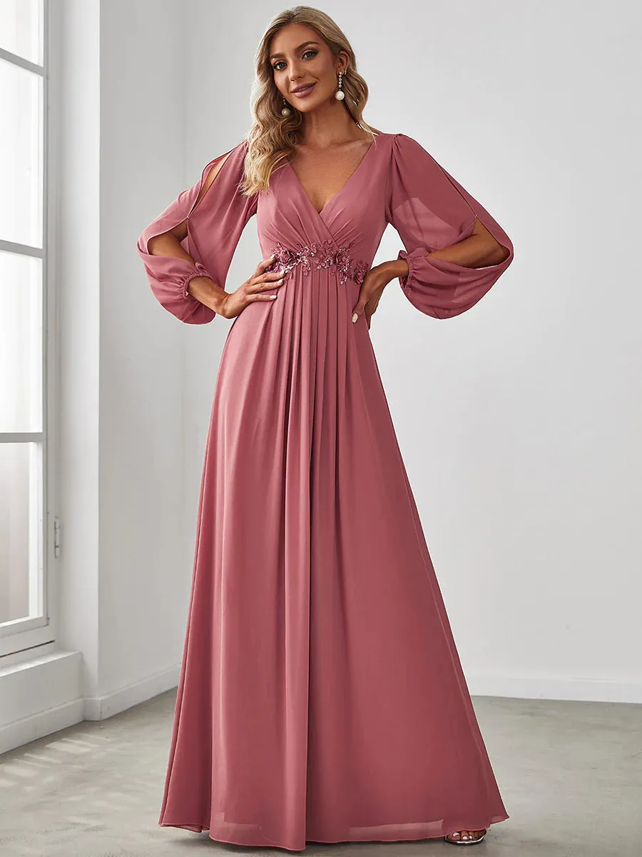 Floor Length Long Lantern Sleeves Bridesmaid Dress