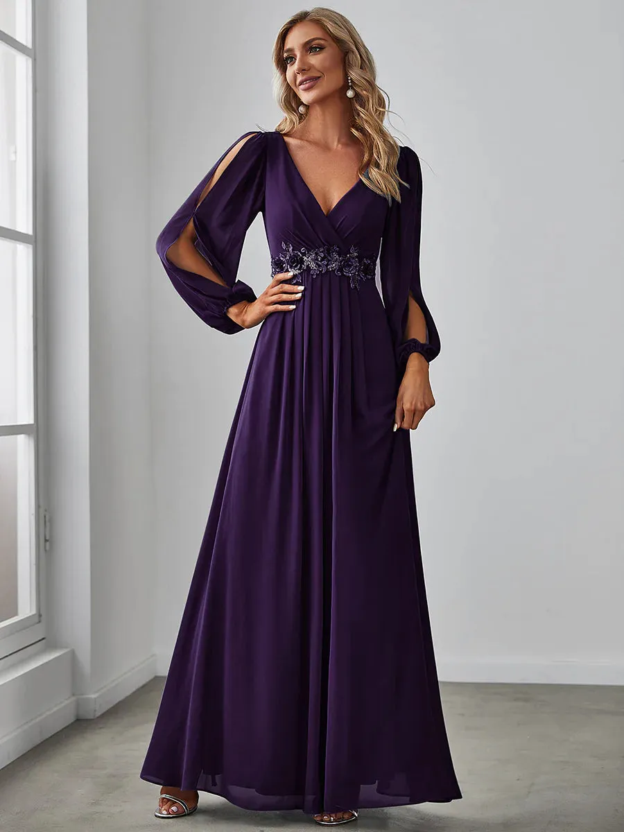 Floor Length Long Lantern Sleeves Bridesmaid Dress