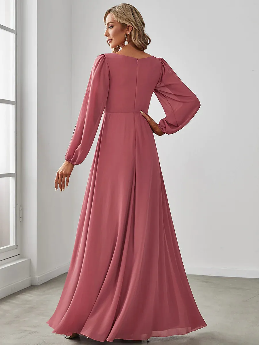 Floor Length Long Lantern Sleeves Bridesmaid Dress