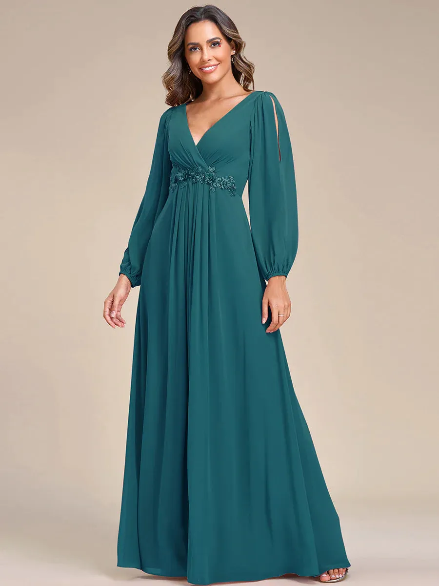 Floor Length Long Lantern Sleeves Bridesmaid Dress