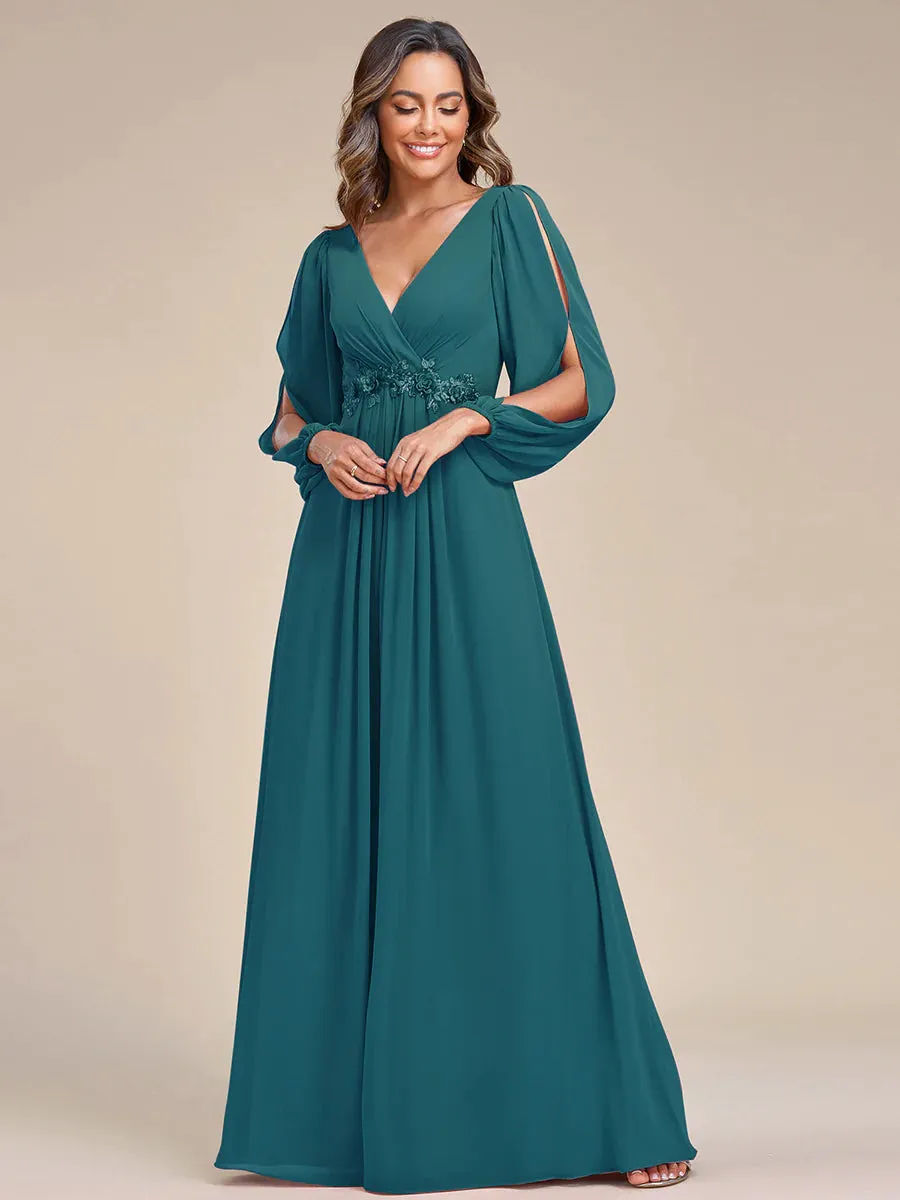 Floor Length Long Lantern Sleeves Bridesmaid Dress