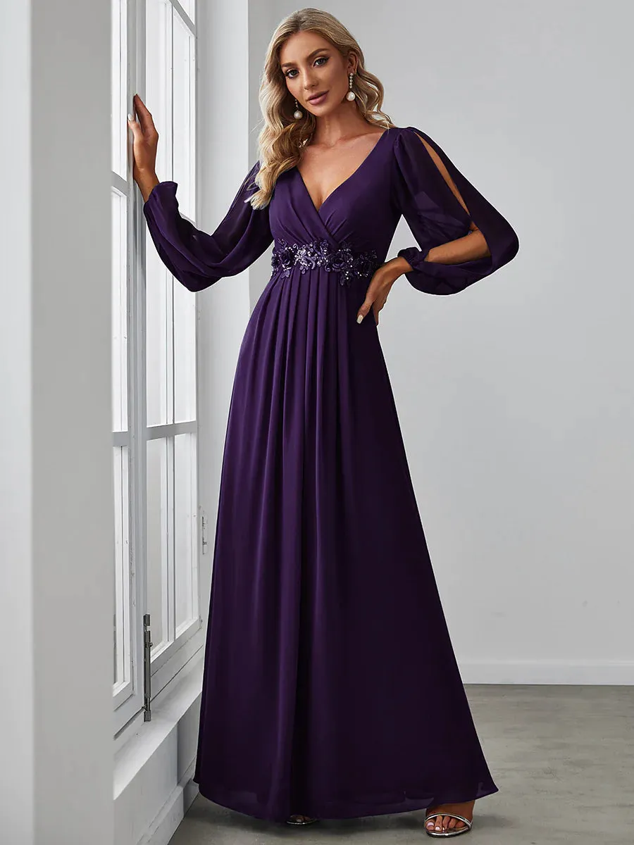 Floor Length Long Lantern Sleeves Bridesmaid Dress