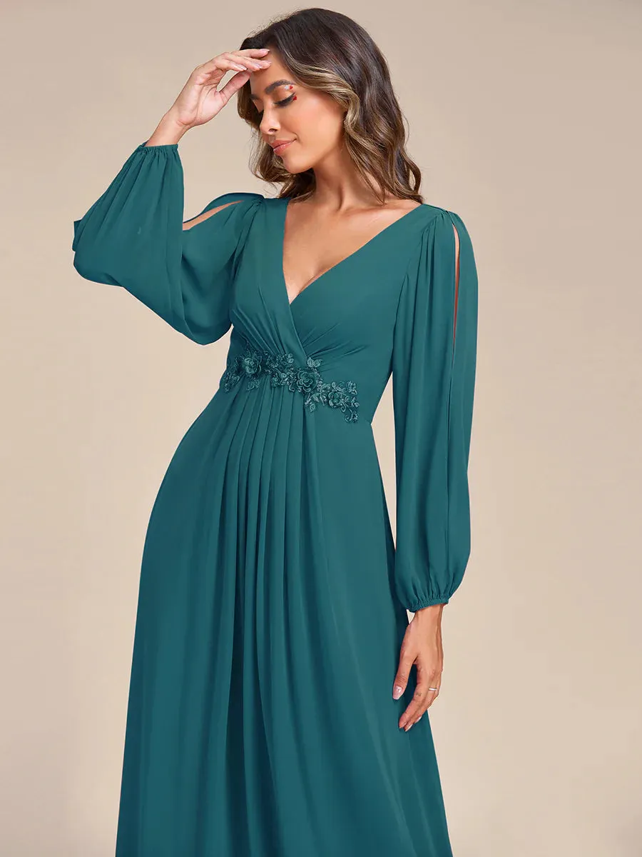 Floor Length Long Lantern Sleeves Bridesmaid Dress