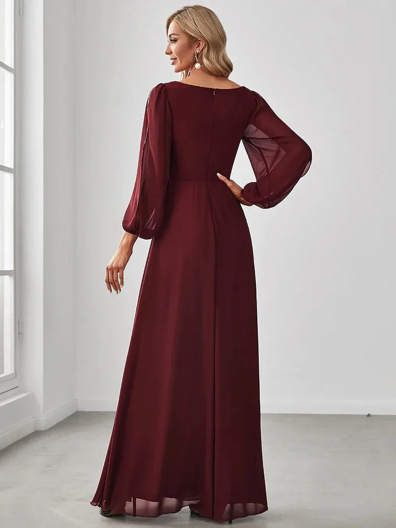 Floor Length Long Lantern Sleeves Bridesmaid Dress