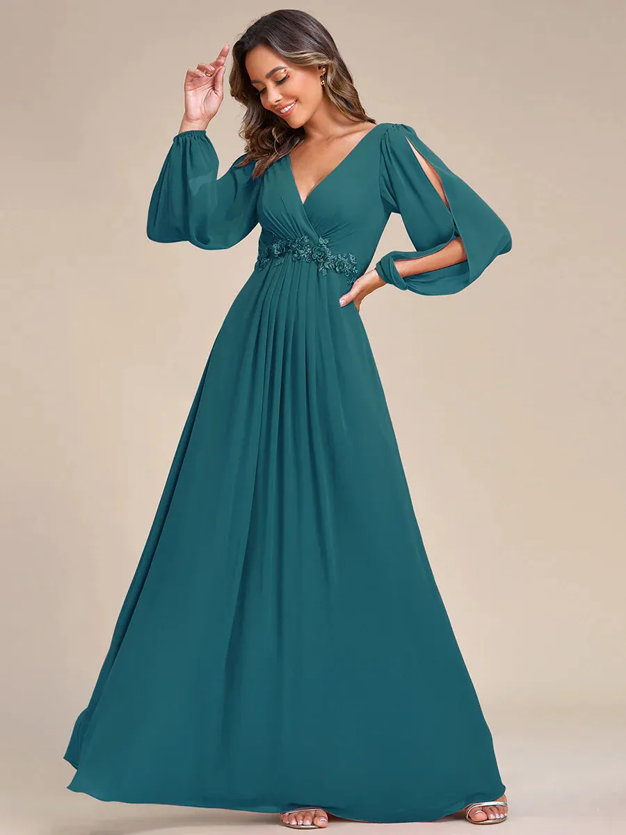 Floor Length Long Lantern Sleeves Bridesmaid Dress