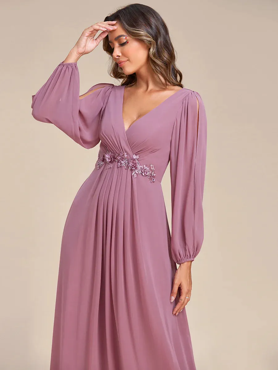 Floor Length Long Lantern Sleeves Bridesmaid Dress