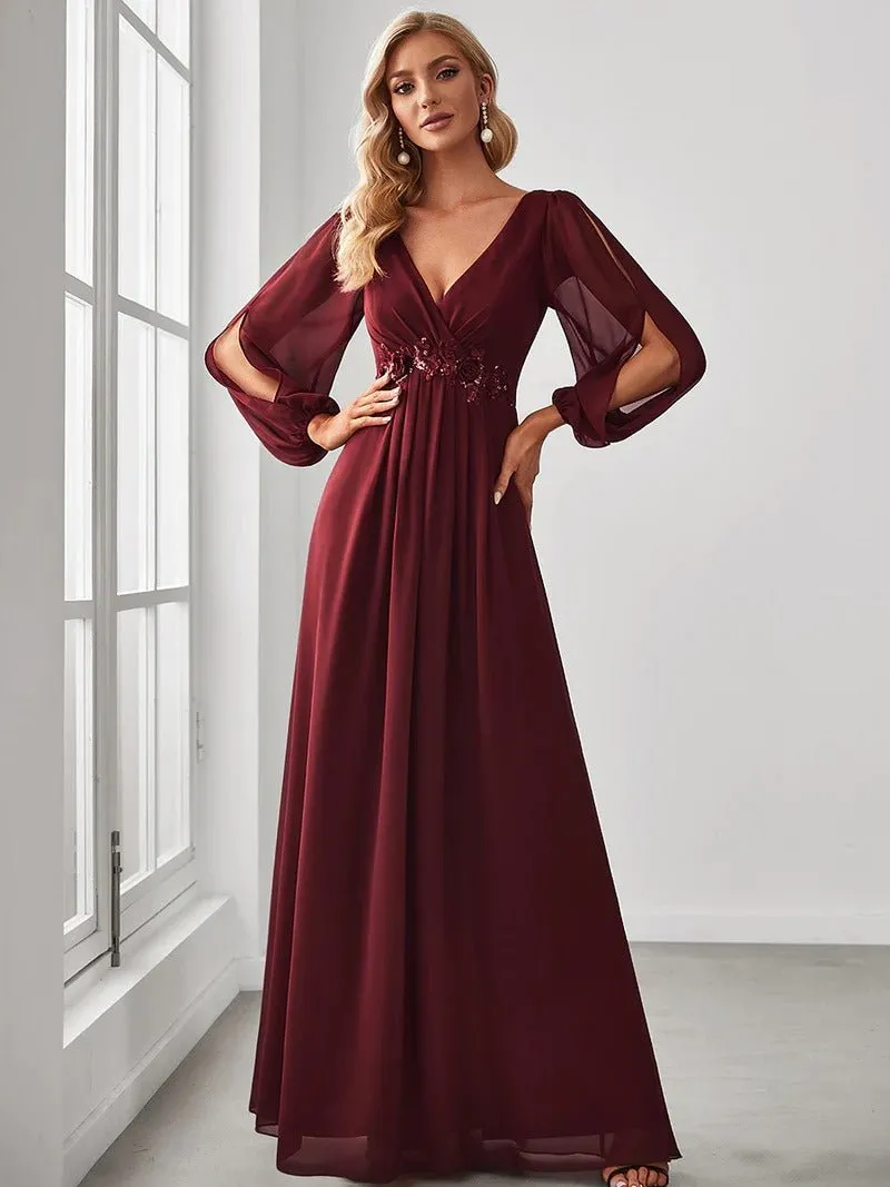 Floor Length Long Lantern Sleeves Bridesmaid Dress