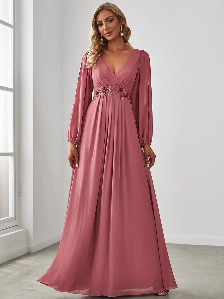 Floor Length Long Lantern Sleeves Bridesmaid Dress