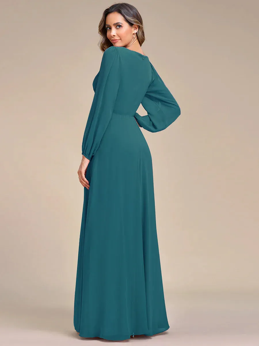 Floor Length Long Lantern Sleeves Bridesmaid Dress