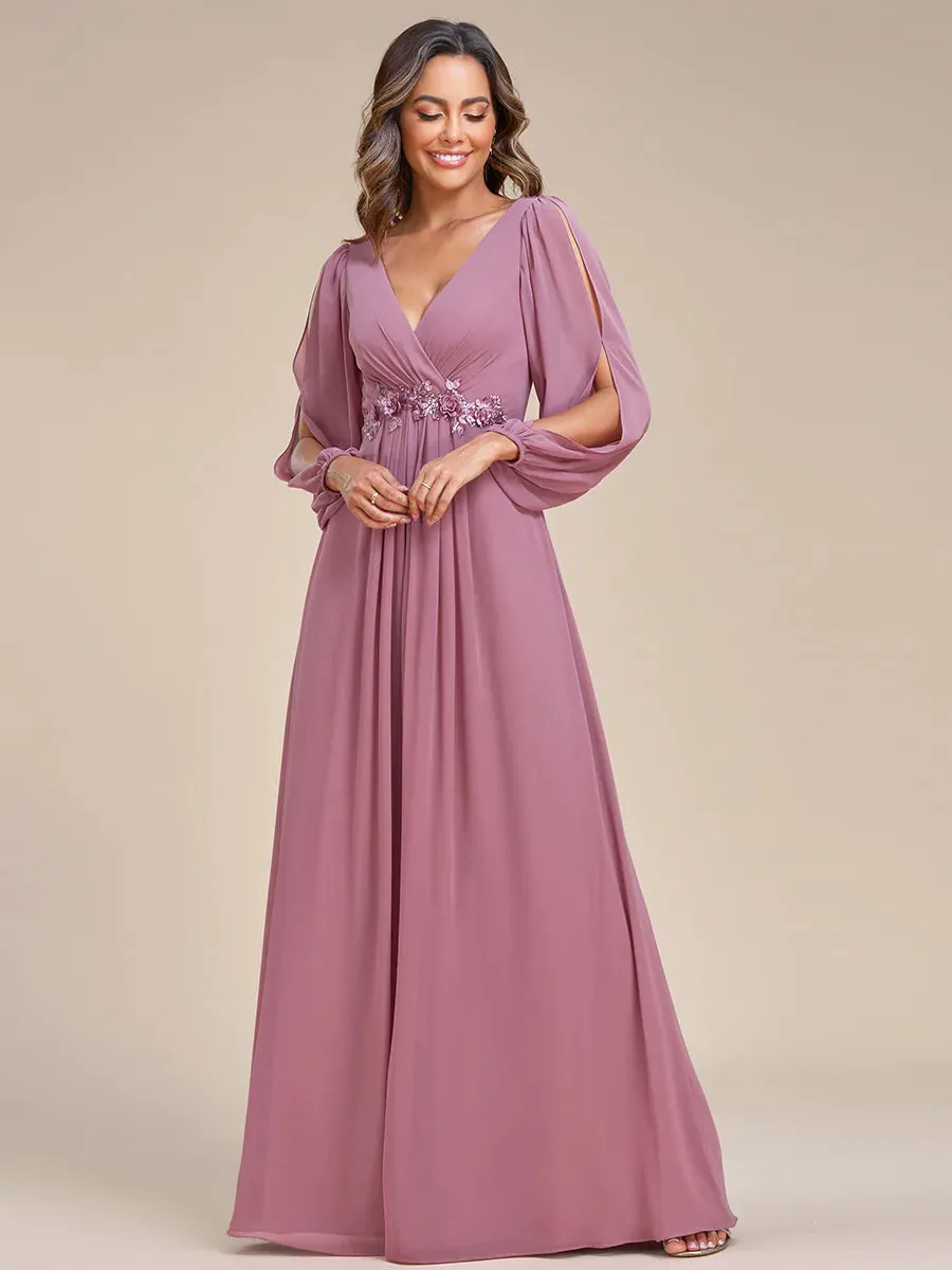 Floor Length Long Lantern Sleeves Bridesmaid Dress