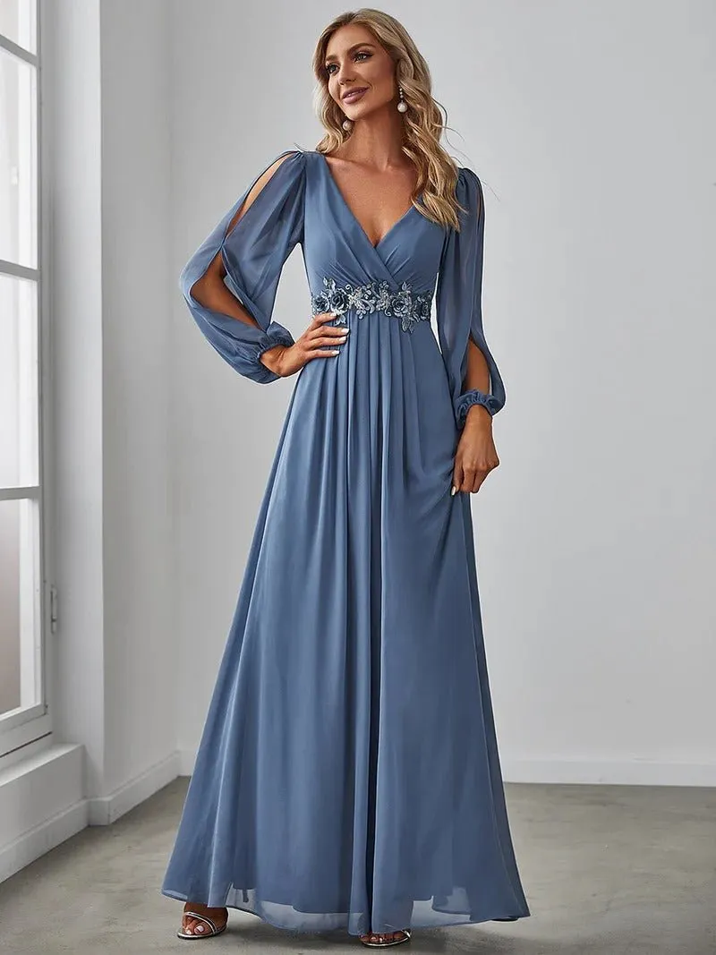 Floor Length Long Lantern Sleeves Bridesmaid Dress