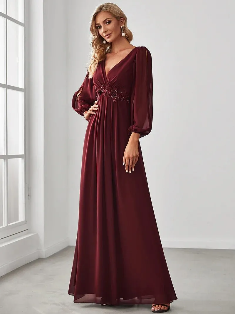 Floor Length Long Lantern Sleeves Bridesmaid Dress