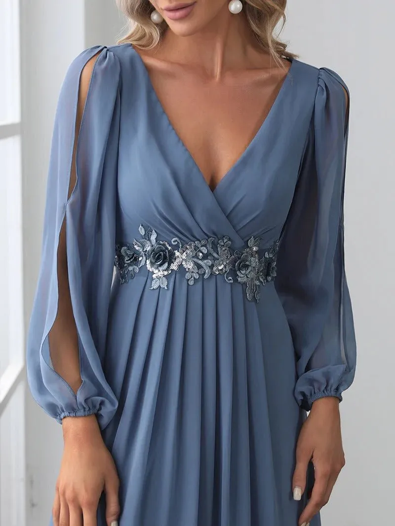 Floor Length Long Lantern Sleeves Bridesmaid Dress