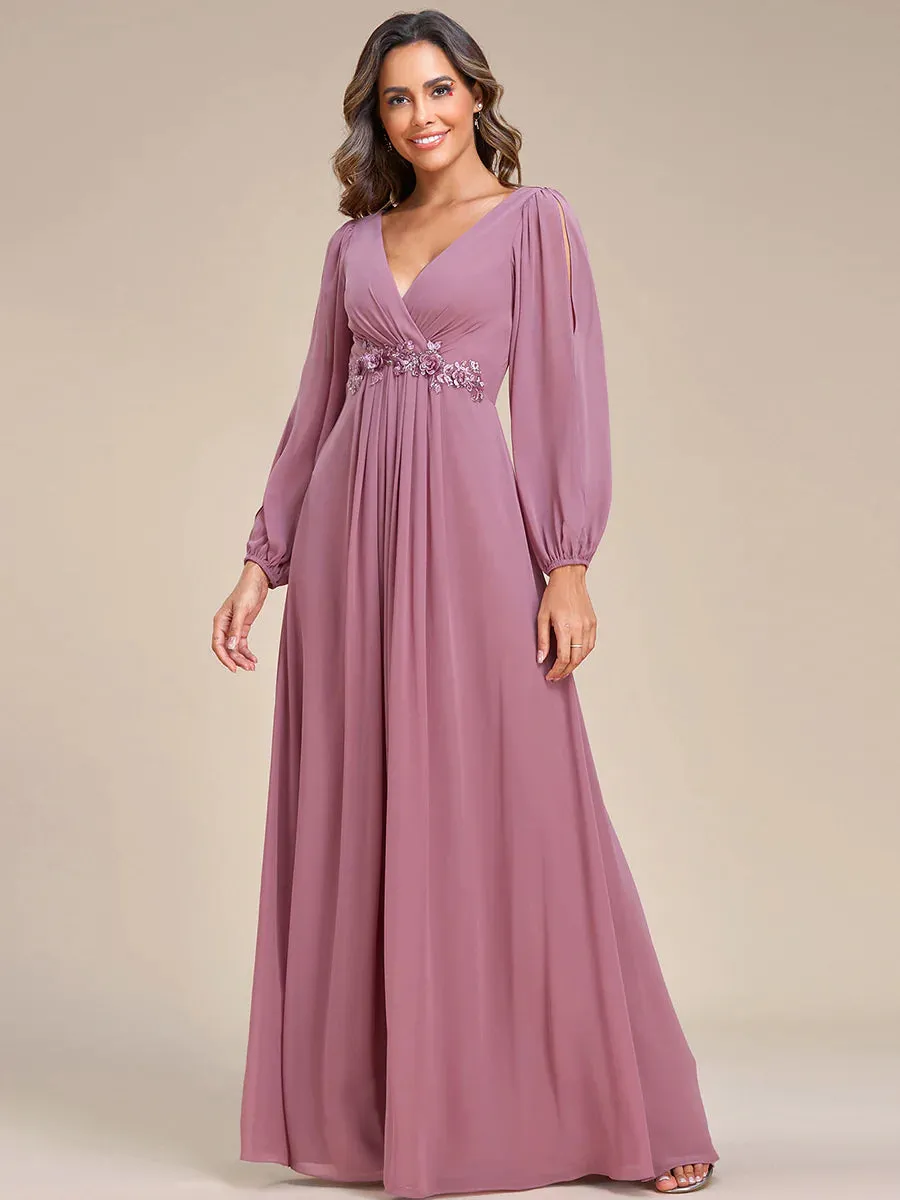 Floor Length Long Lantern Sleeves Bridesmaid Dress