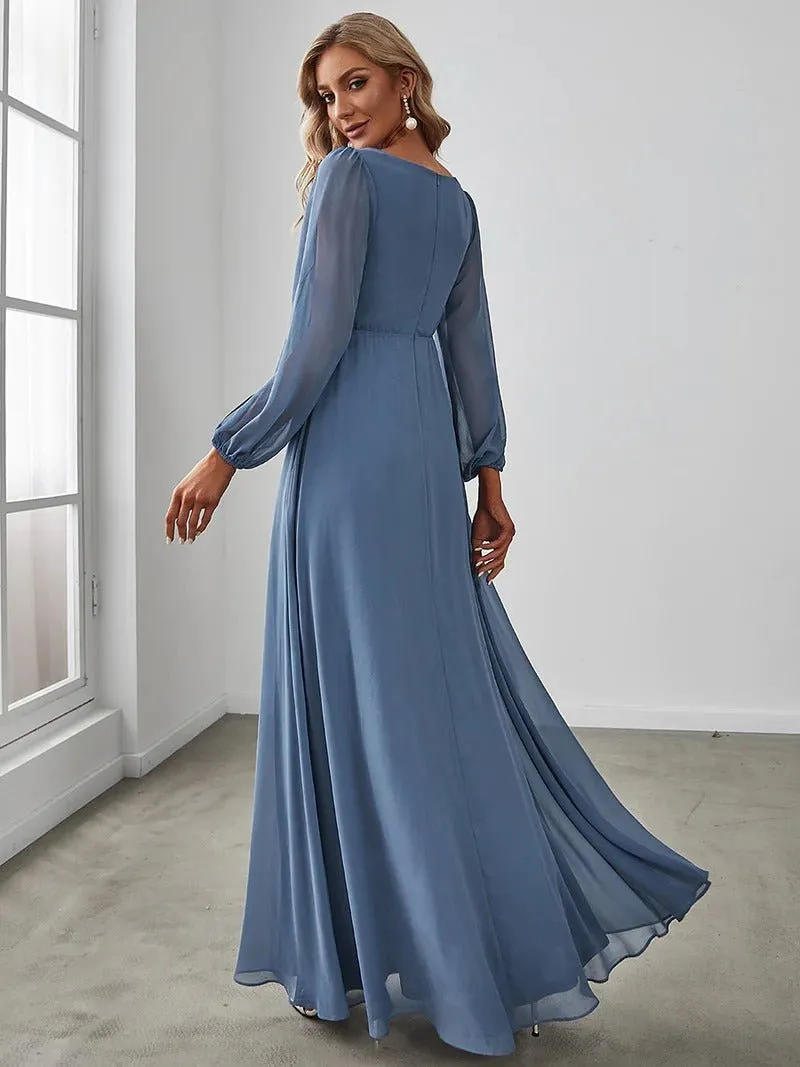 Floor Length Long Lantern Sleeves Bridesmaid Dress