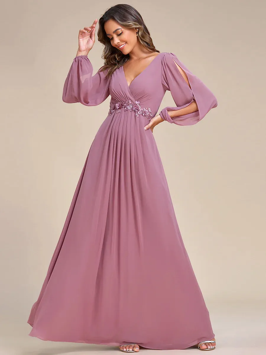 Floor Length Long Lantern Sleeves Bridesmaid Dress