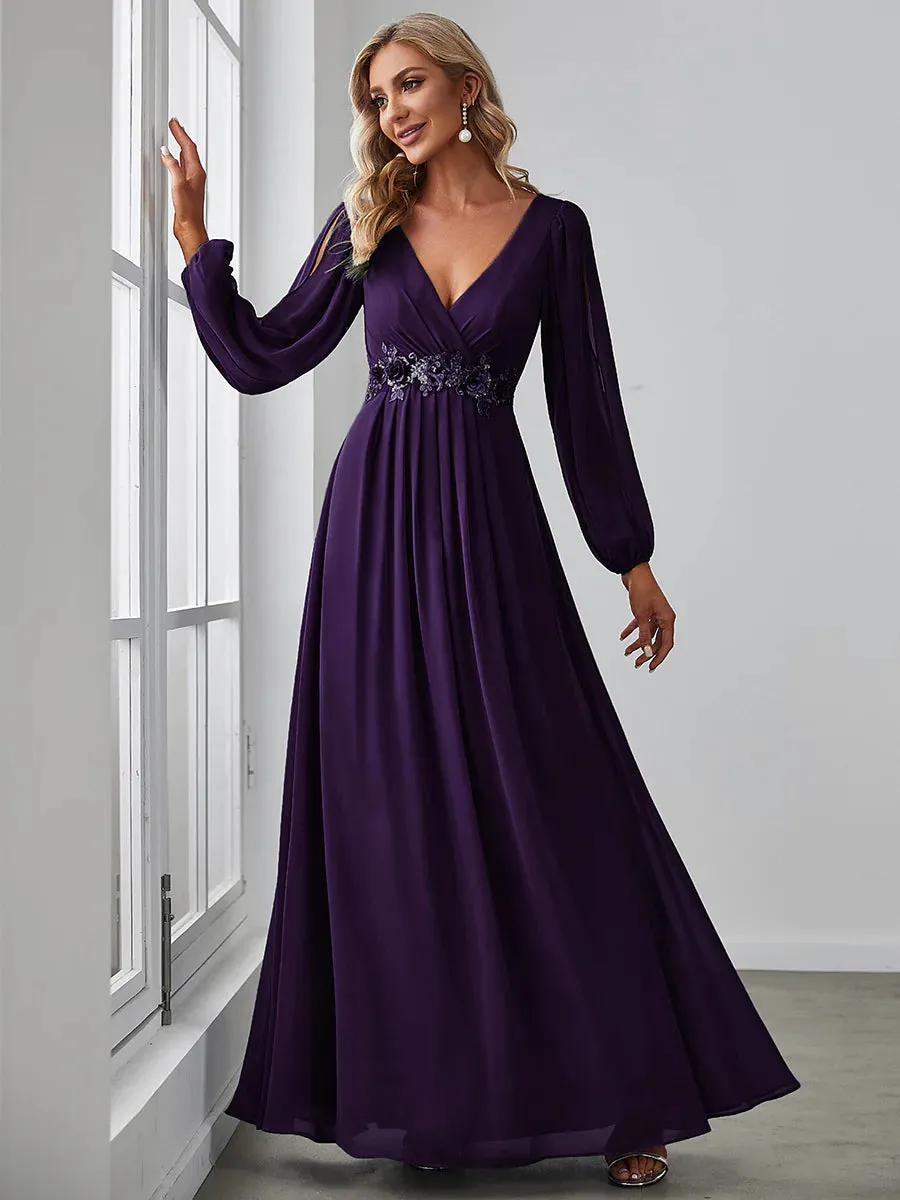 Floor Length Long Lantern Sleeves Bridesmaid Dress