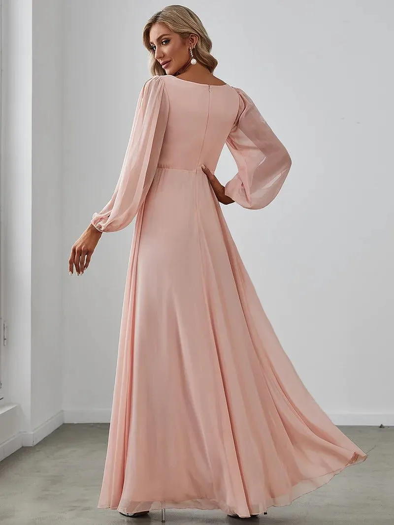 Floor Length Long Lantern Sleeves Bridesmaid Dress