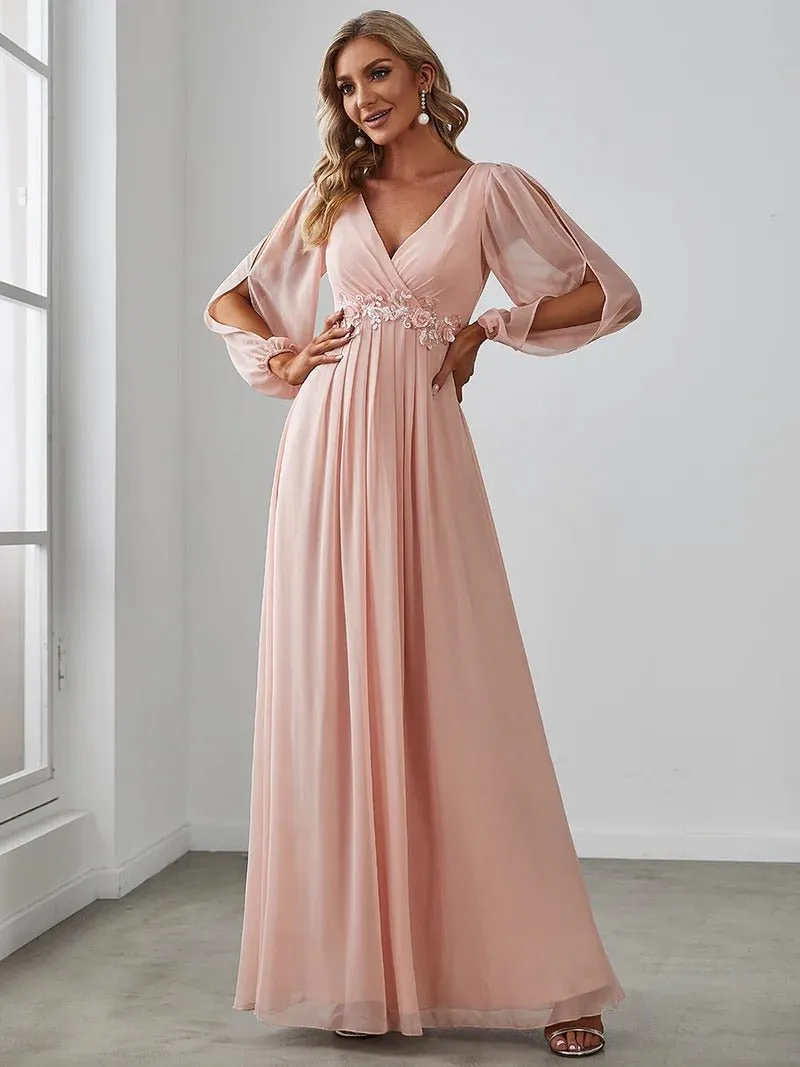 Floor Length Long Lantern Sleeves Bridesmaid Dress