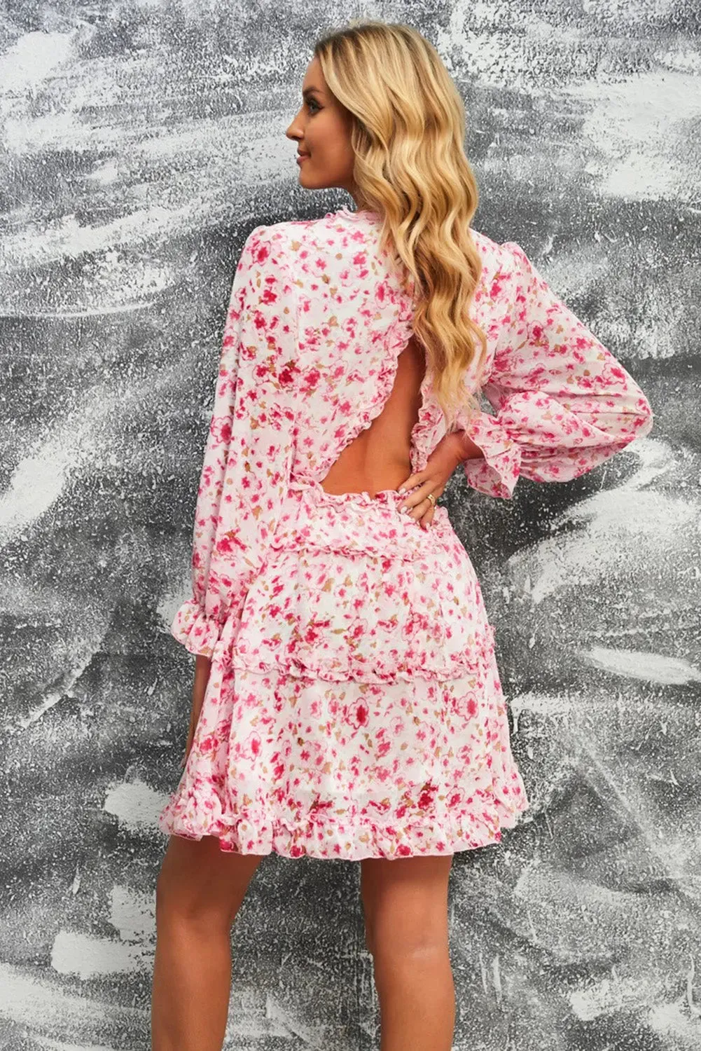 Floral Mini Dress Frill Trim