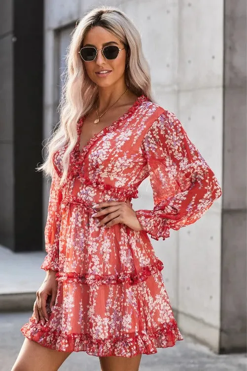 Floral Mini Dress Frill Trim