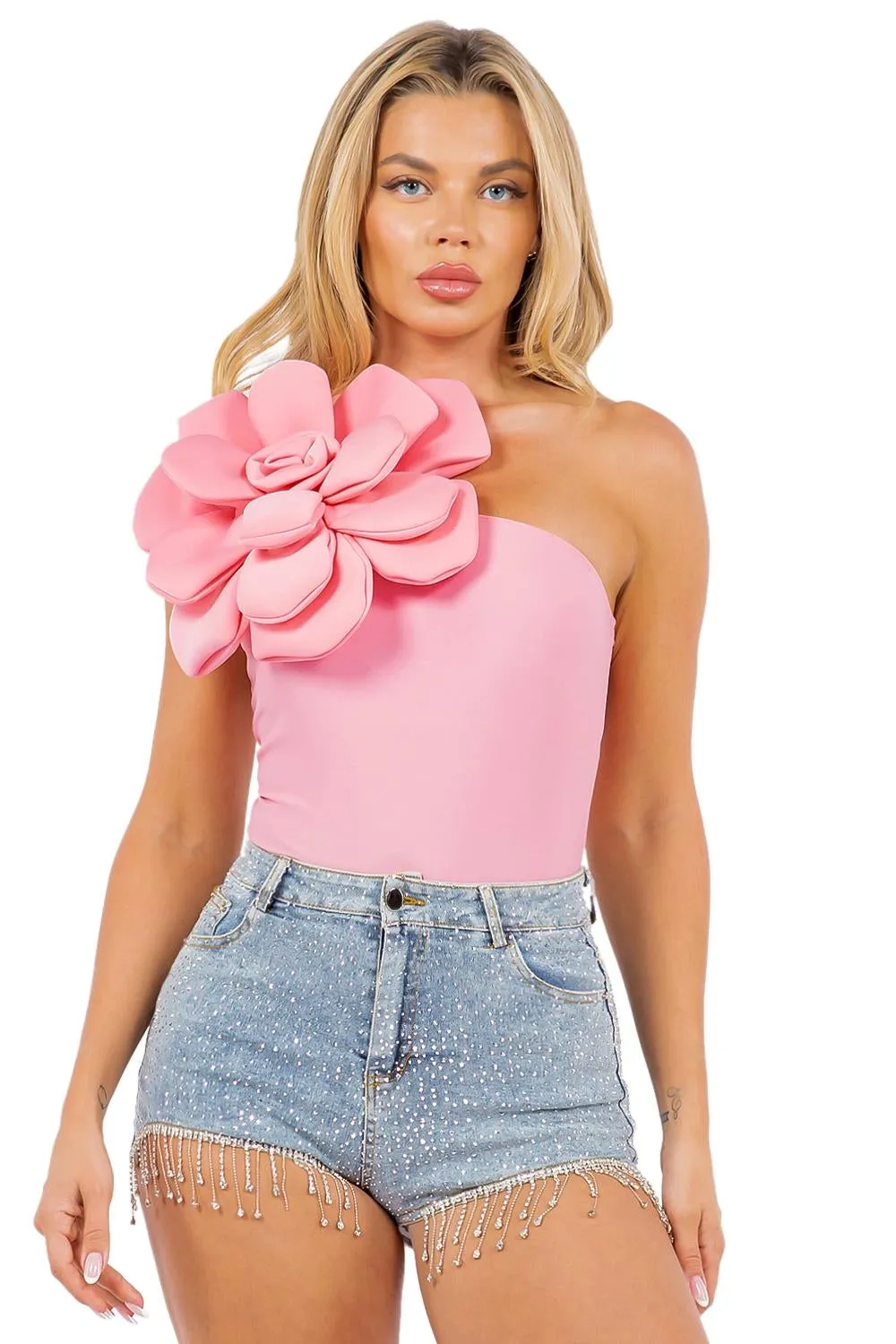 Flower one shoulder top