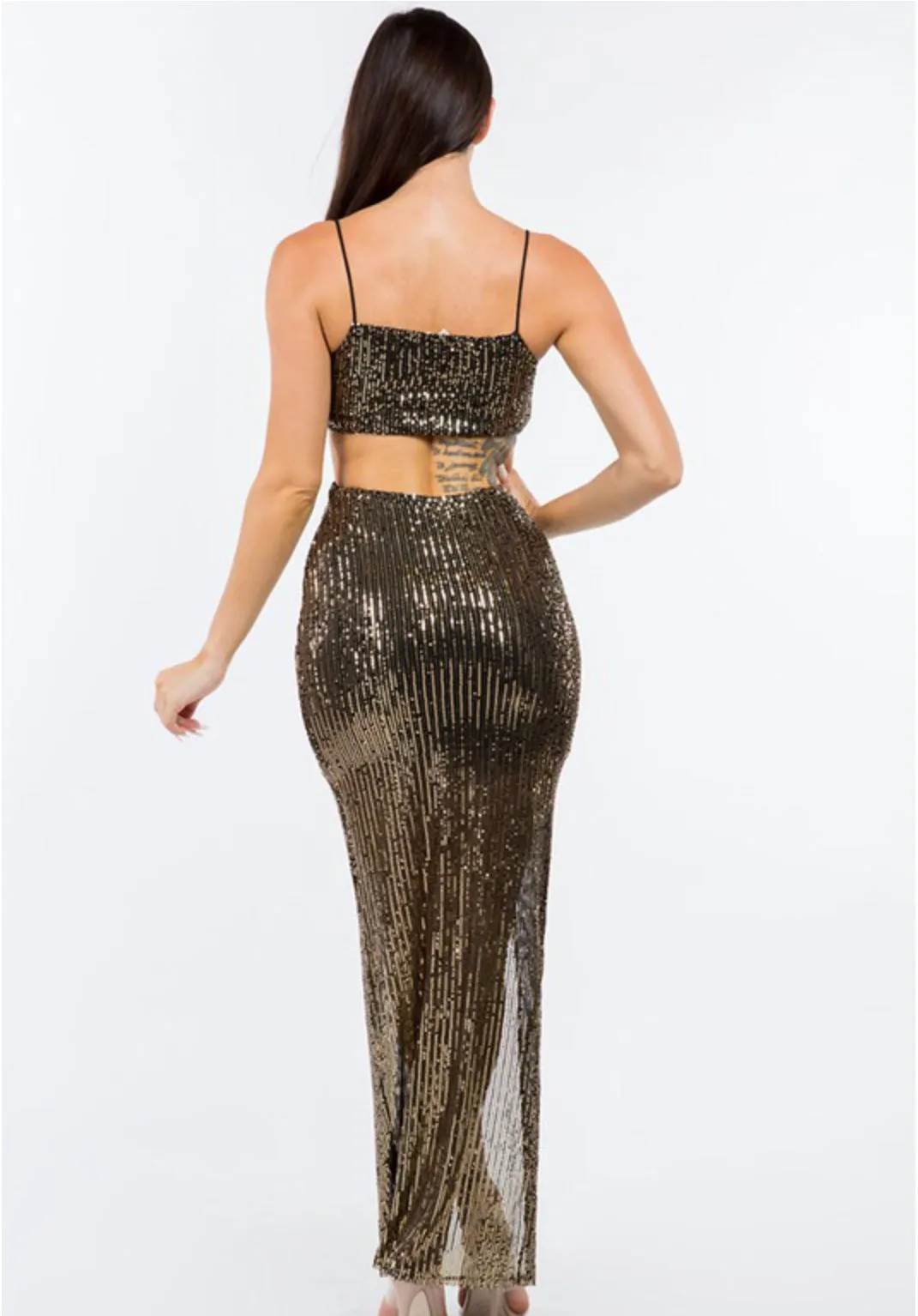 Giselle black sequined cutout formal dress