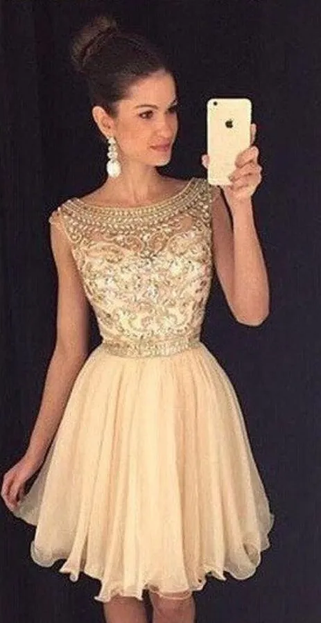 Gold Homecoming Dress, Short Prom Dress, Evening Dress ,Winter Formal Dress, Pageant Dance Dresses, Graduation School Party Gown, PC0281