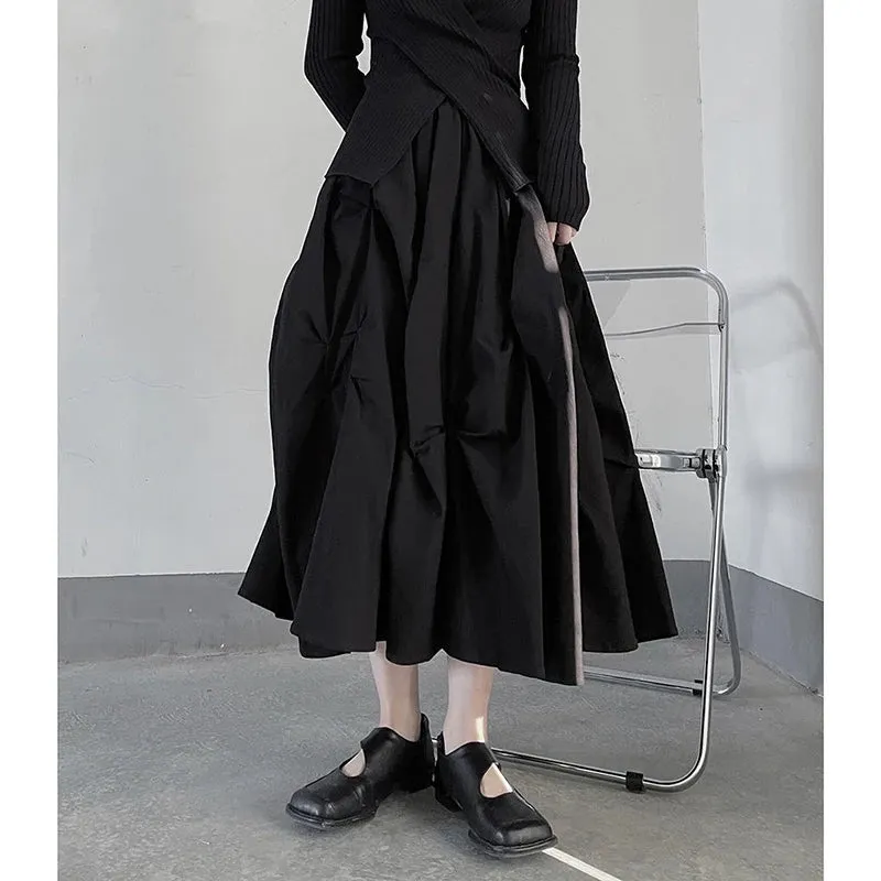 Gothic-Style Pleated Midi-Skirt