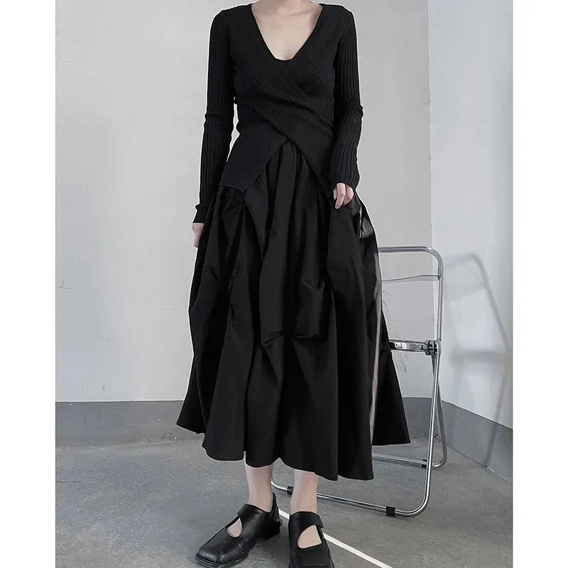 Gothic-Style Pleated Midi-Skirt