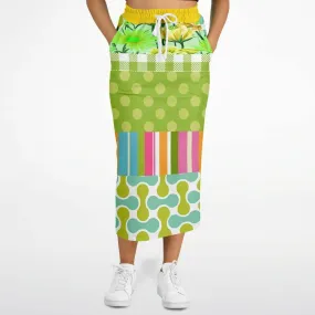 Green Anjou Pear Striped Floral Eco-Poly Long Pocket Skirt