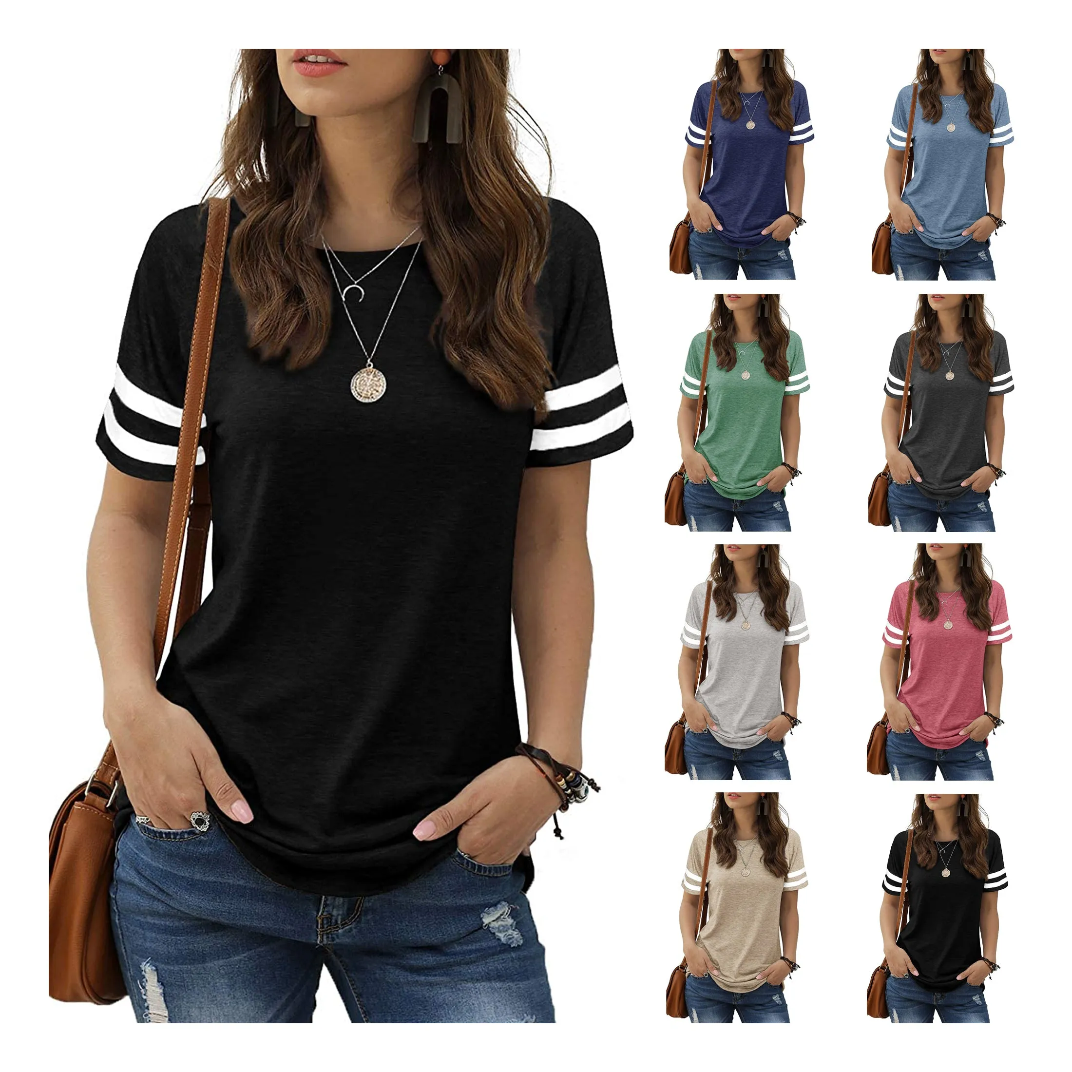 Haute Edition Women's Short Sleeve Varsity Stripe Casual Summer Top