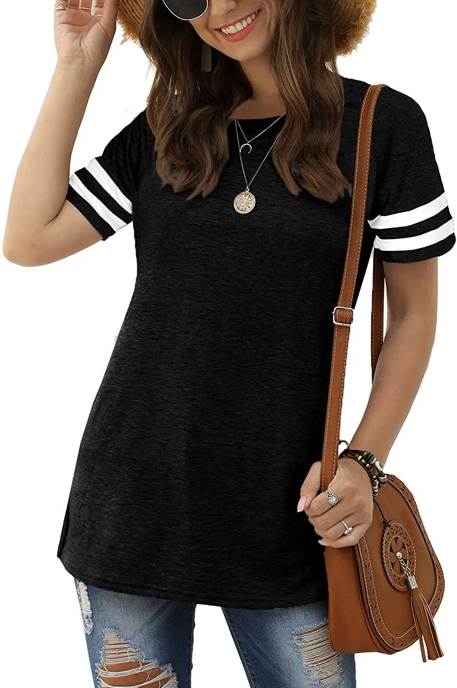 Haute Edition Women's Short Sleeve Varsity Stripe Casual Summer Top