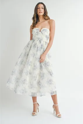 Irene Sweetheart Organza Floral Midi Dress