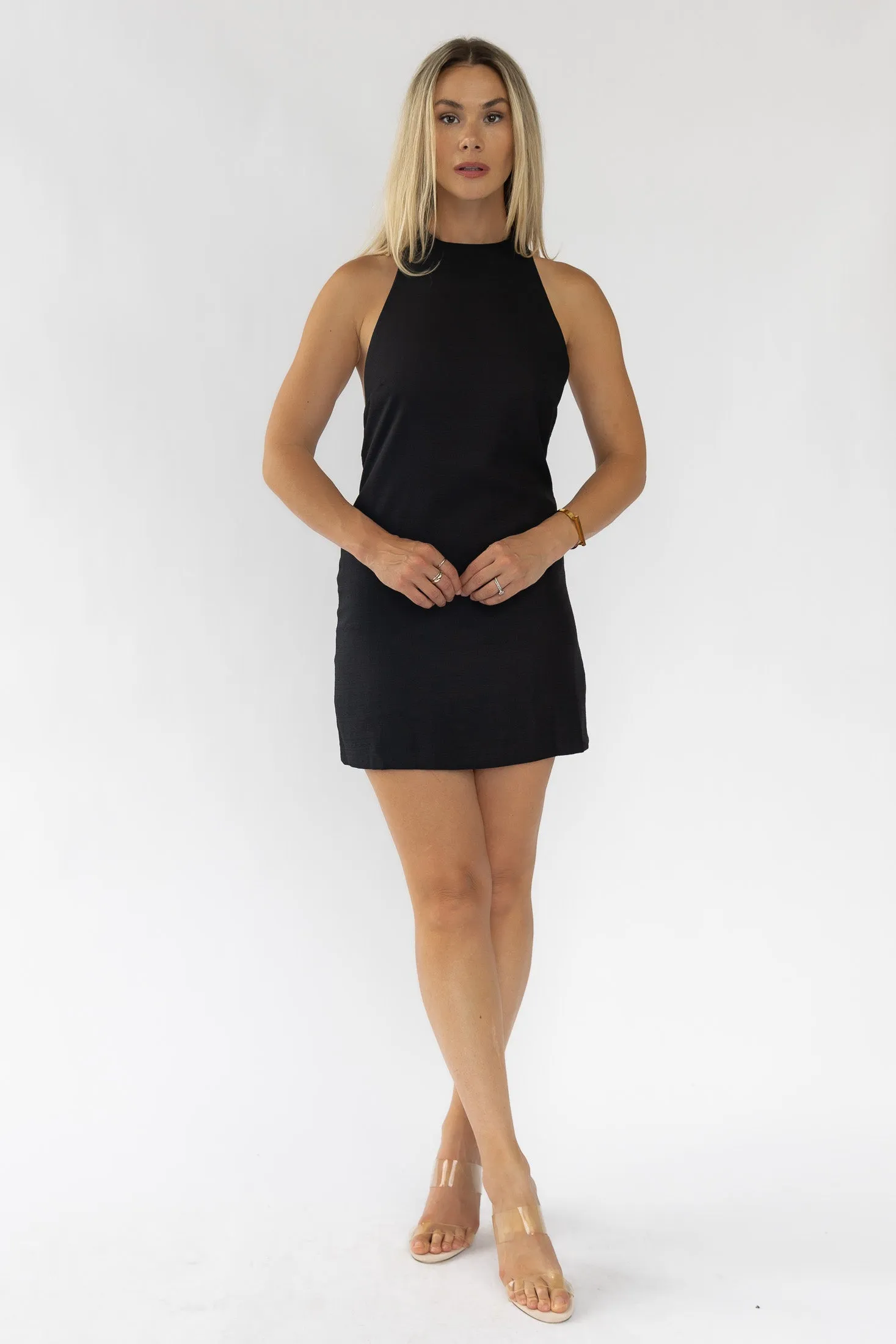 Isla Black Back Bow Mini Dress