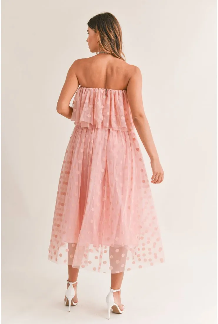 Jessa Polka Dot Tulle Ruffle Midi Dress