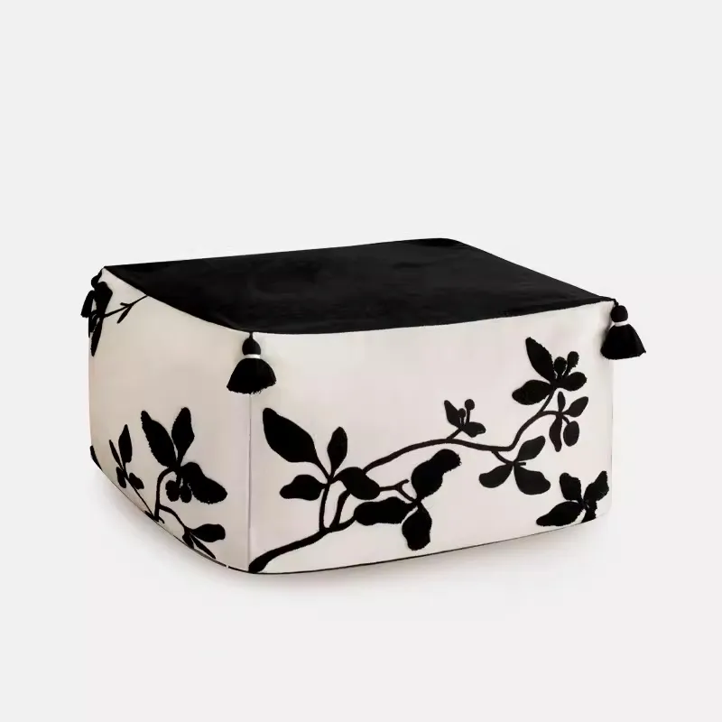 Jing Floral Motif Embroidered Pouf