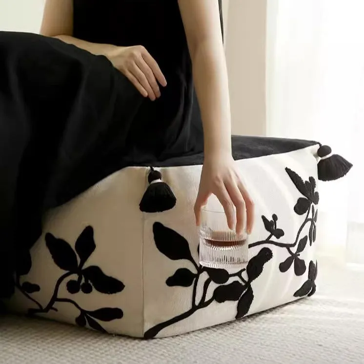 Jing Floral Motif Embroidered Pouf