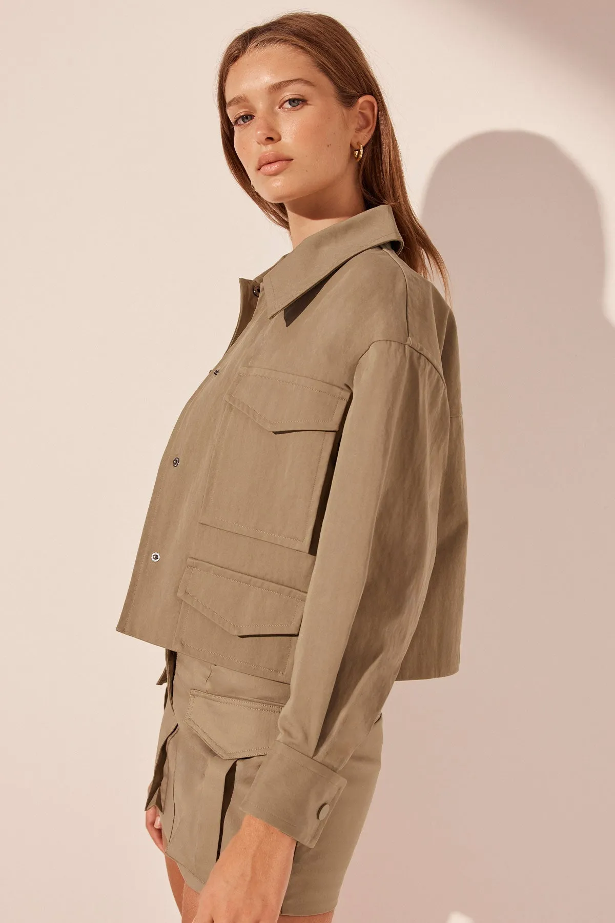 KAI PATCH POCKET CROP JACKET - GREY KHAKI