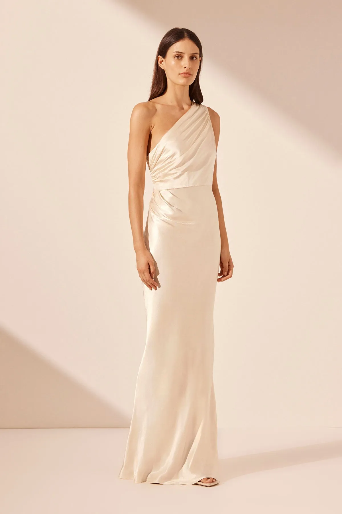 LA LUNE GATHERED ONE SHOULDER MAXI DRESS - CREAM