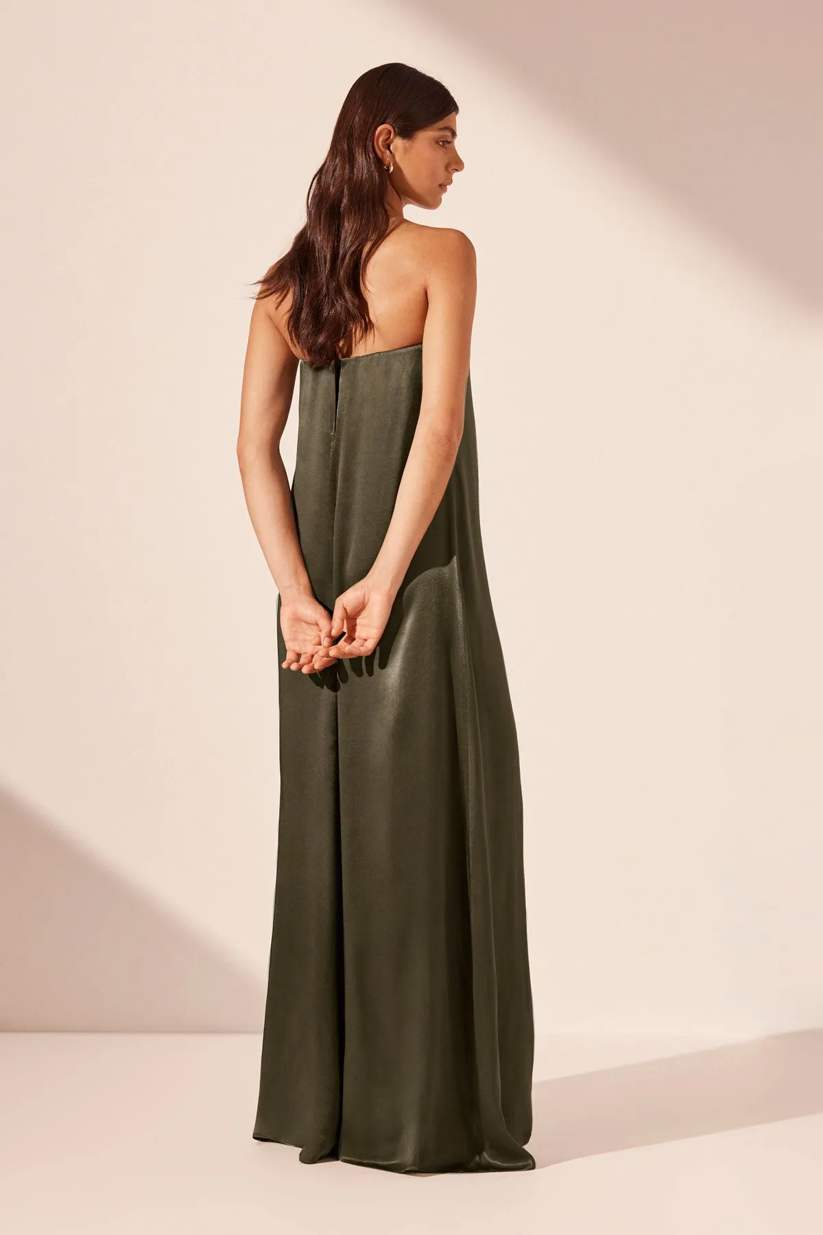 LA LUNE STRAPLESS COLUMN MAXI DRESS - FOREST