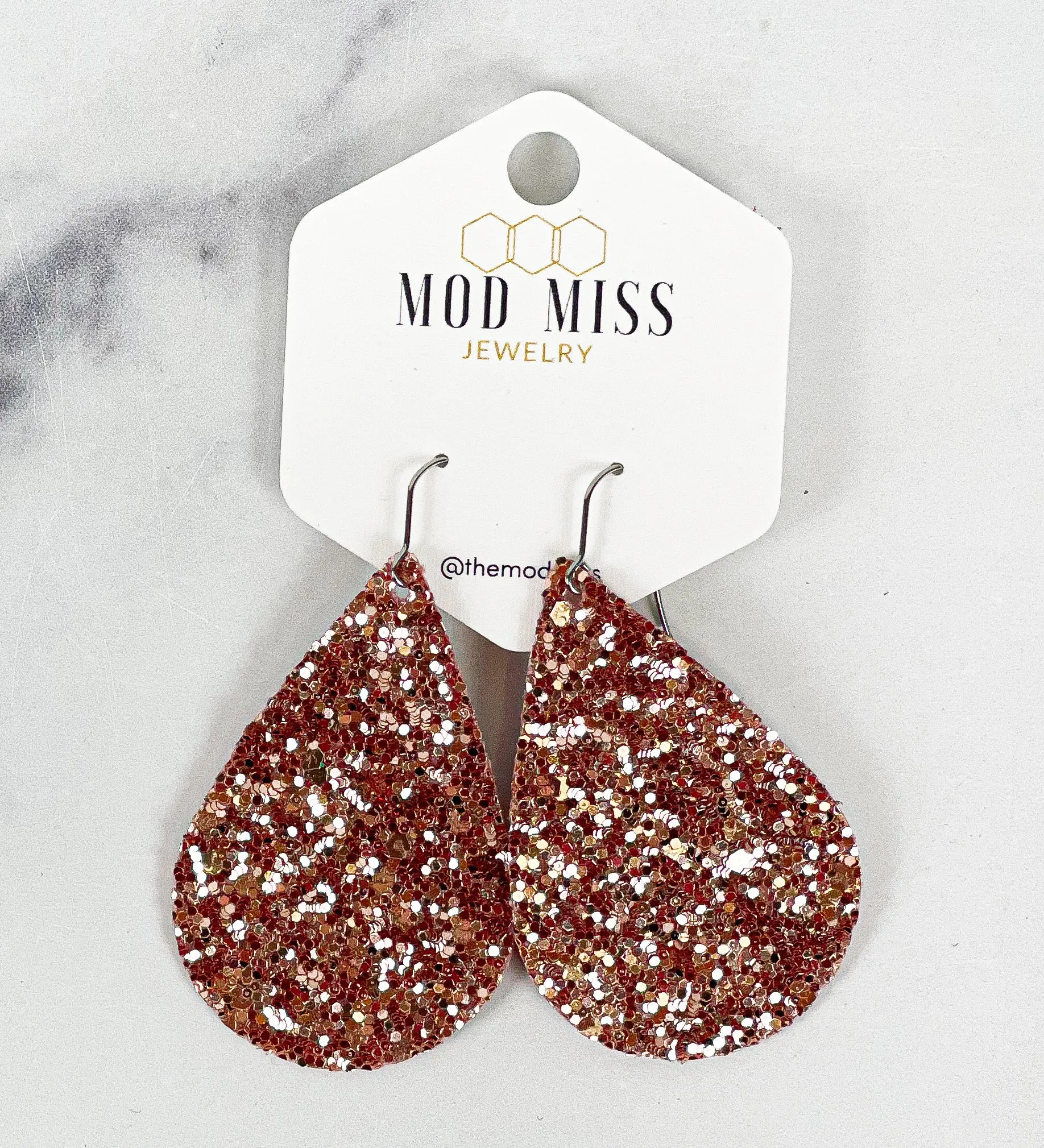 Leather Canvas Teardrop Earring Glitter Rose Gold