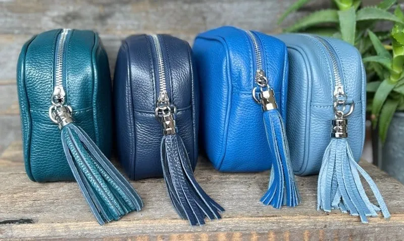 Leather Tassel Bag - Dusky Blue With Silver Finishings