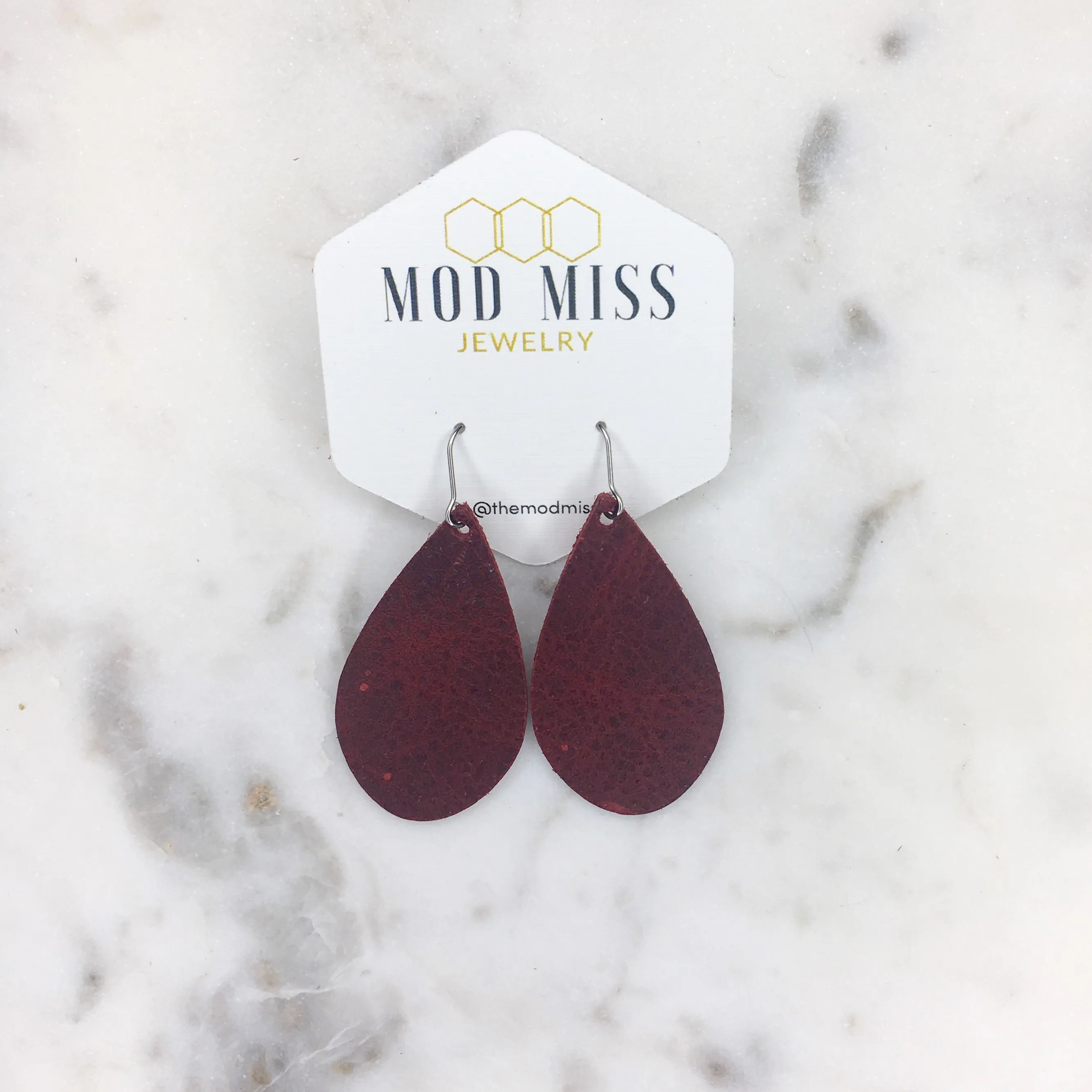 Leather Teardrop Earring Merlot