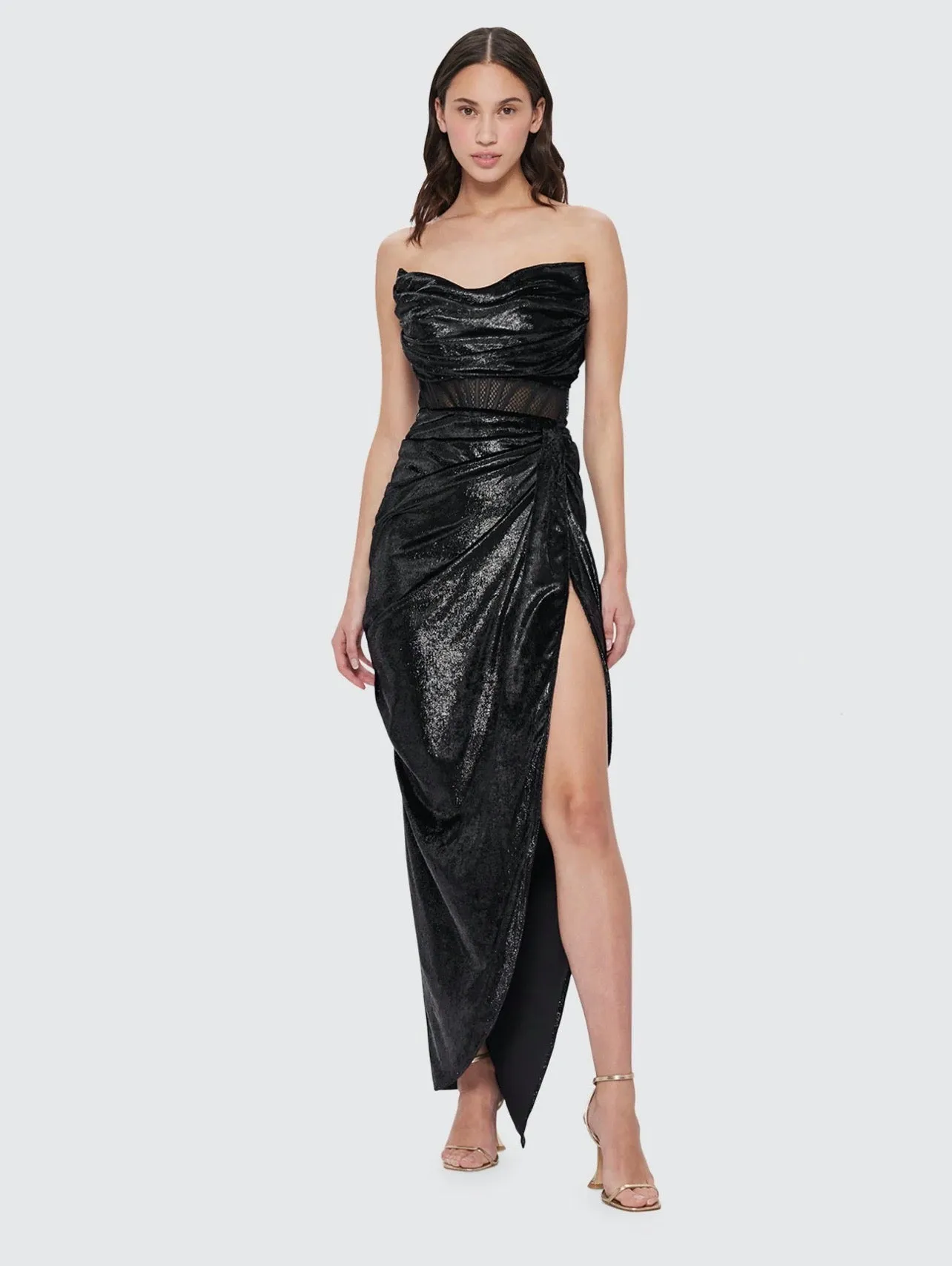 Leo Lin Madelyn Velvet Draped Split Dress