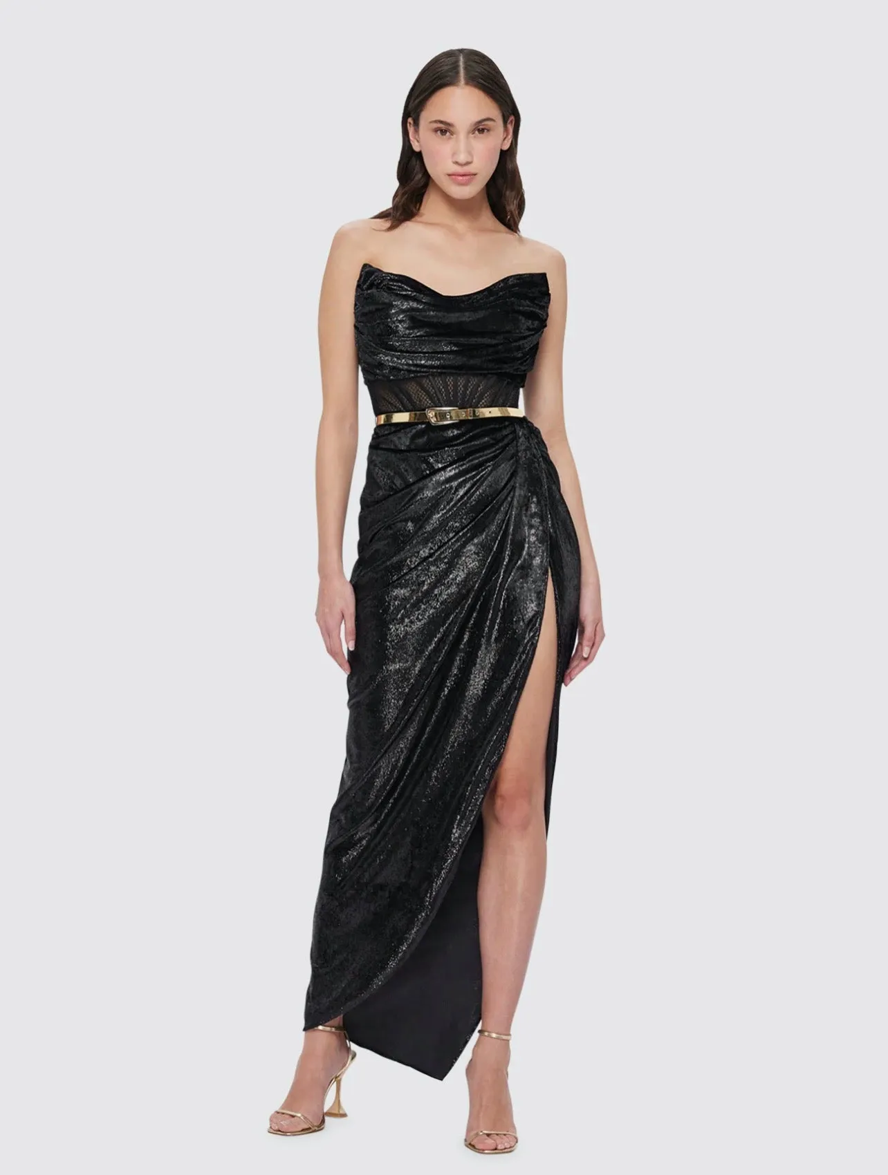 Leo Lin Madelyn Velvet Draped Split Dress