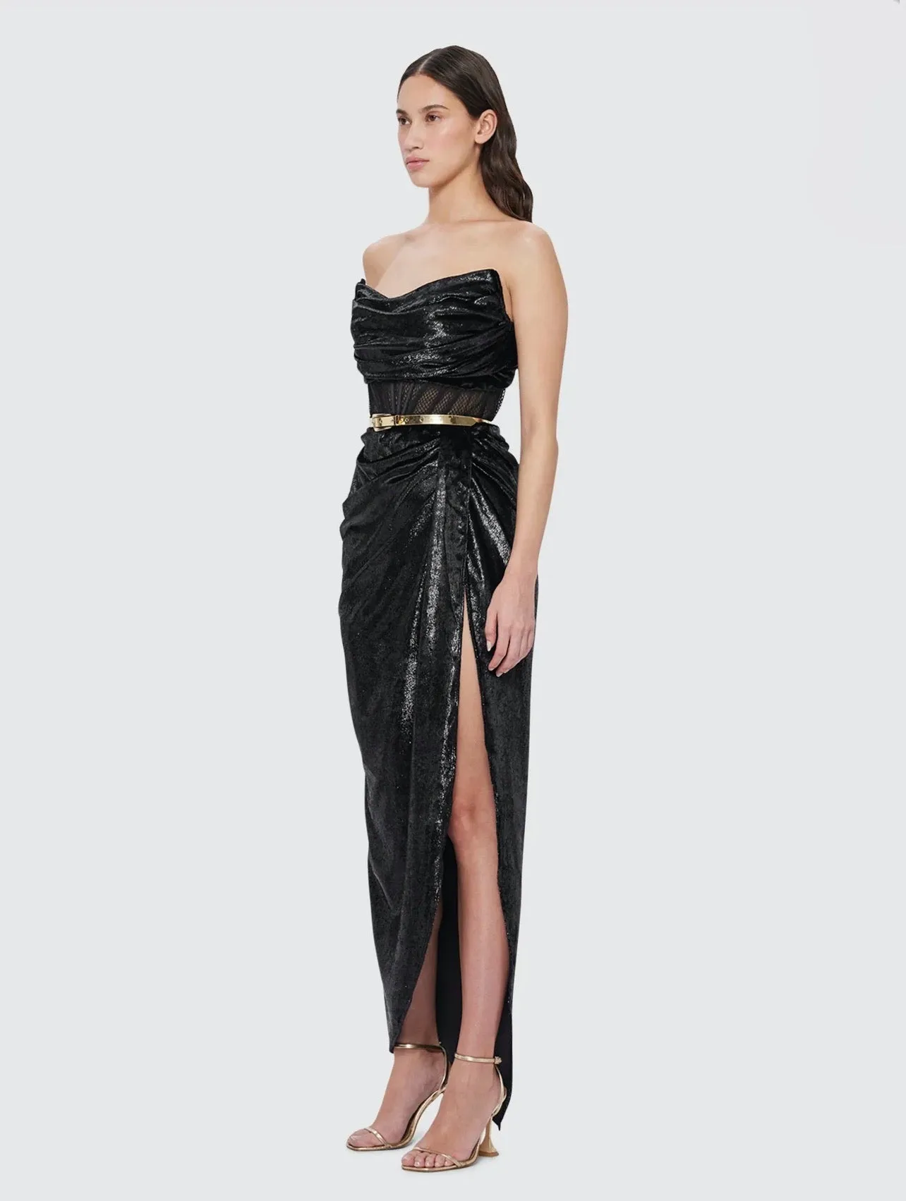 Leo Lin Madelyn Velvet Draped Split Dress