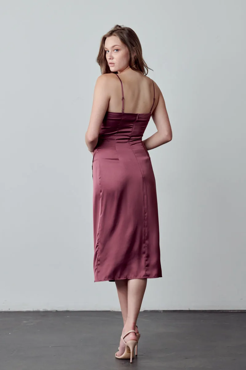 Maddy Satin Ruched Waist Slip Dress - Berry