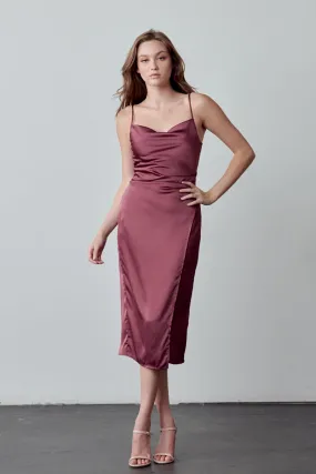 Maddy Satin Ruched Waist Slip Dress - Berry